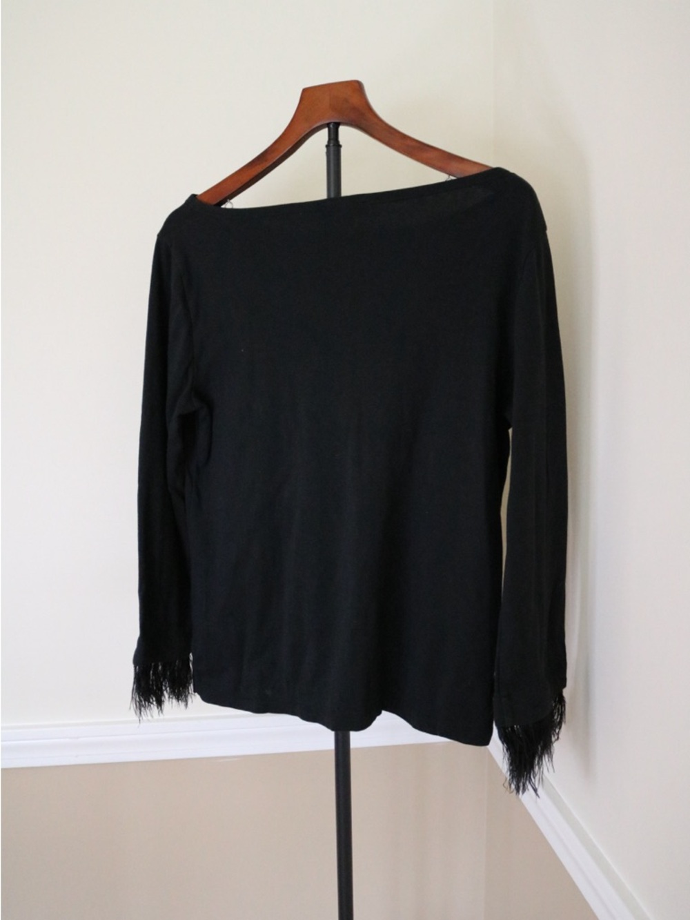 Black Women's Long-Sleeve Shirt with Feather Cuffs